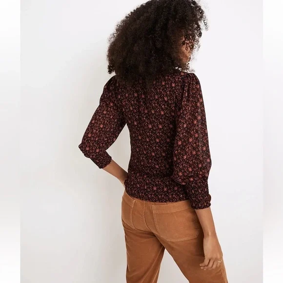 Madewell (Re)sourced Georgette Smocked-Cuff Button-Front Top in Orchard Floral - Picture 2 of 16